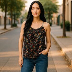 Women’s Tucker For Target Floral Silky Romantic Spaghetti Strap Tank Top Medium